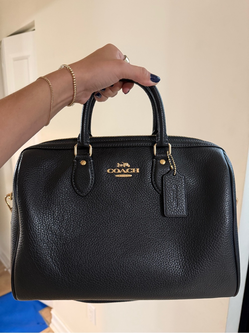 Coach Rowan Large Black Pebbled Leather Satchel with Gold Hardware - Picture 2 of 9